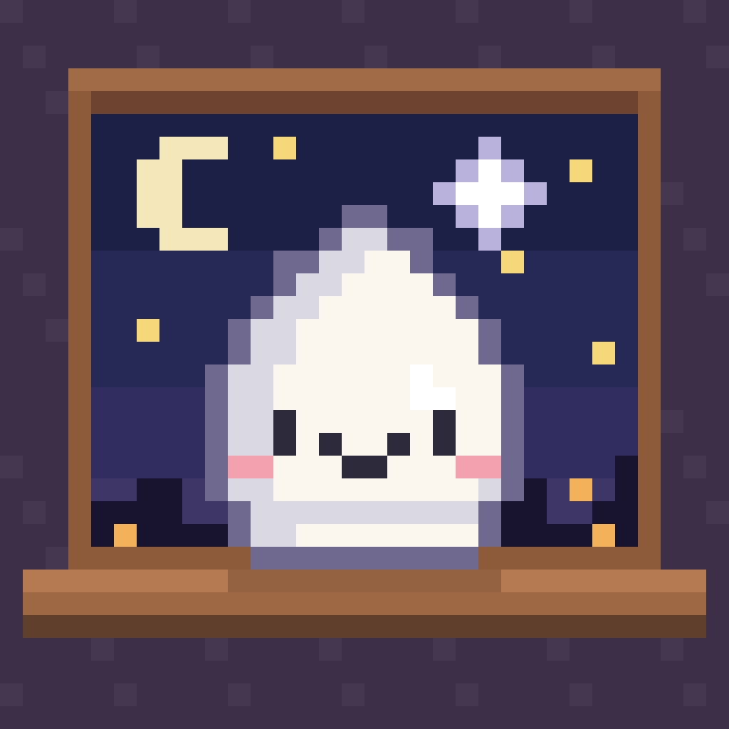 The Sqwidge app icon: a little white Sqwidge smiling on a windowsill under a starry night sky.