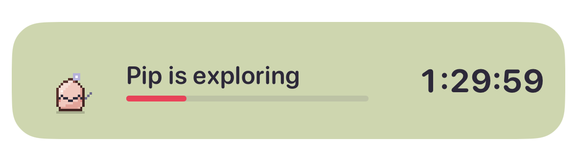 A Live Activity: Pip is exploring, back in an hour and a half.